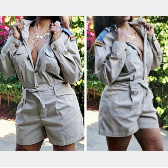 Rare Vintage Ralph Lauren Country Military Romper - Brown Blue Yellow Red - Picture 11 of 11